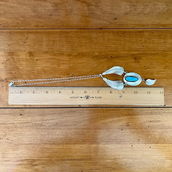 Native American Sterling Silver and Turquoise Feather Necklace - Picture 5 of 8